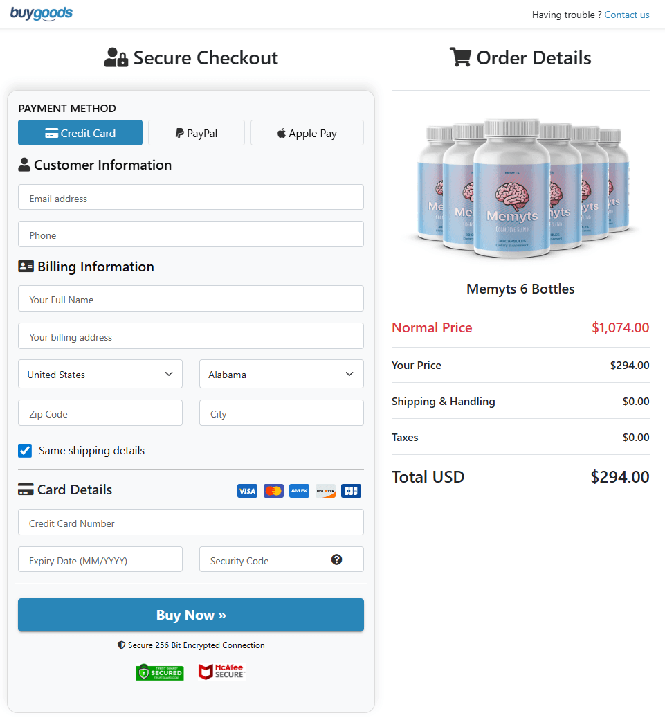 Memyts checkout